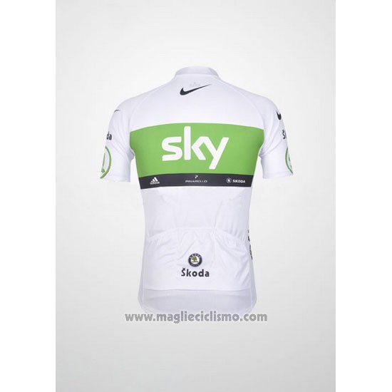 2012 Abbigliamento Ciclismo Sky Lider Bianco e Verde Manica Corta e Salopette